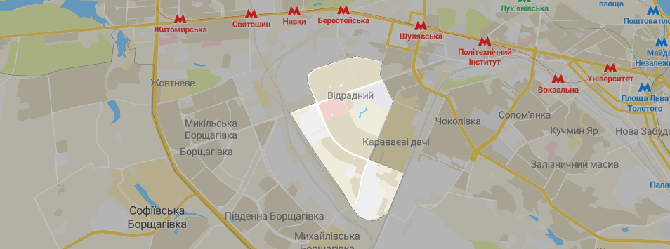 Відрадний на карті Києва Відрадний на карті Києва