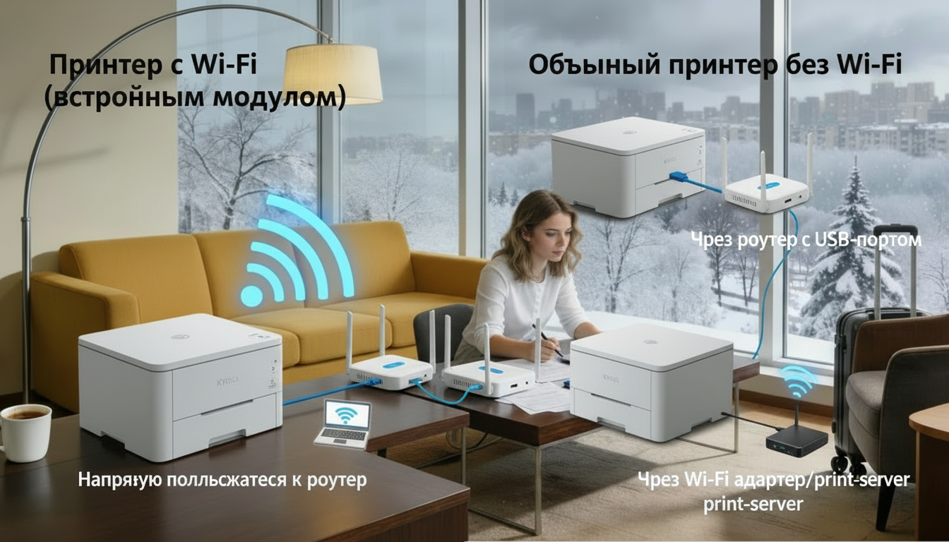 Варианты подключения принтера по Wi‑Fi Варианты подключения принтера по Wi‑Fi