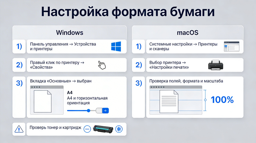Настройка формата бумаги принтера