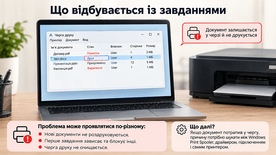 Чому принтер ставить у чергу і не друкує Чому принтер ставить у чергу і не друкує