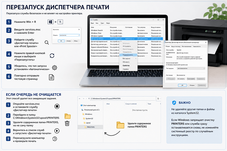 Перезапуск диспетчера друку Перезапуск диспетчера друку